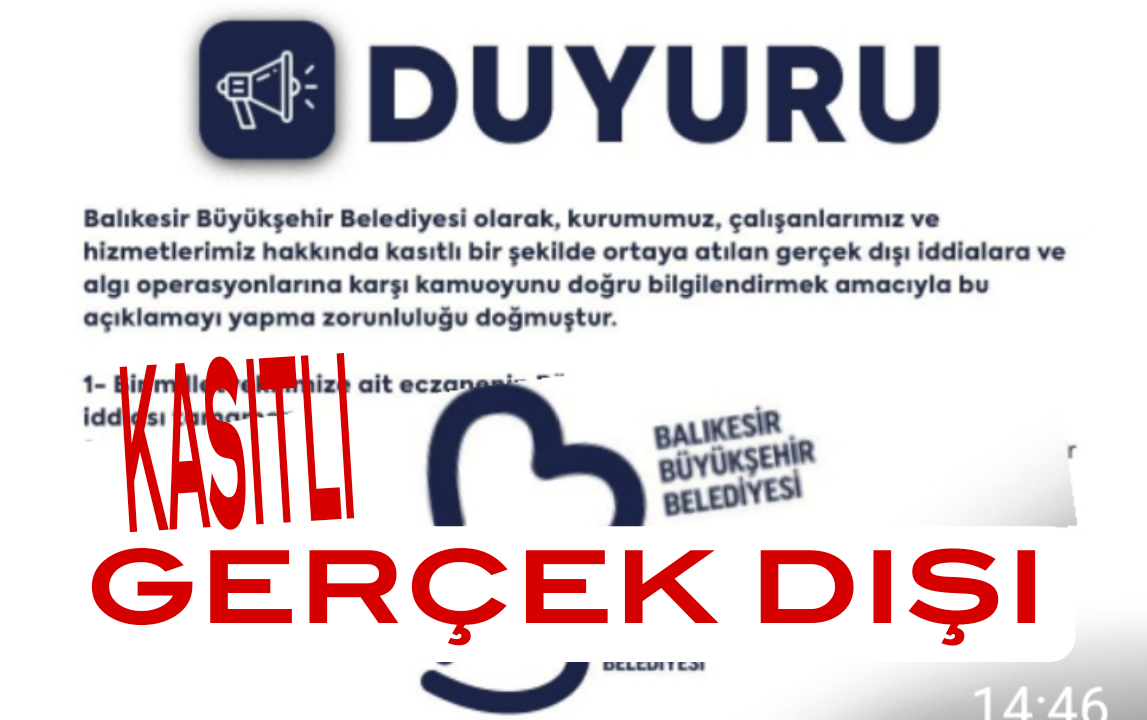 Balıkesir Büyükşehir Belediyesi’nden Kasıtlı İddialara Karşı Açıklama